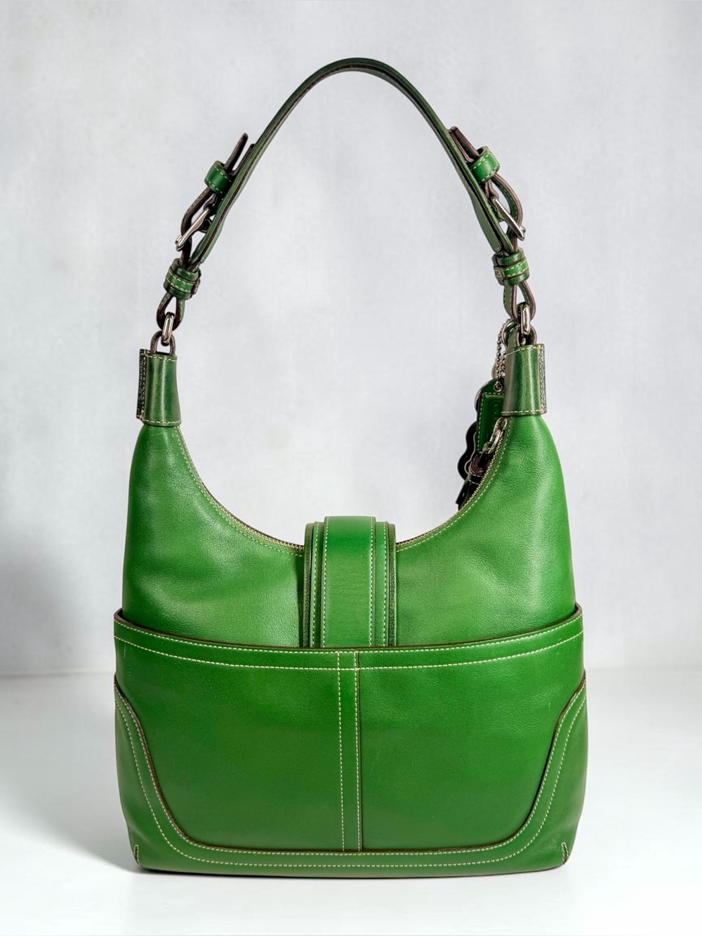🍃 Rare Vintage Coach Soho Flap Ergo Shoulder Bag – Kelly Green Purse - Picture 3 of 16